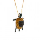 1.87 Cts. Yellow Black and Green Diamond Turtle  14K White Gold